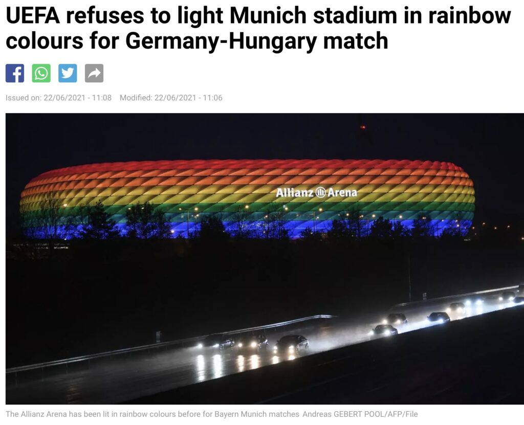 Uefa verbiedt regenboogkleuren